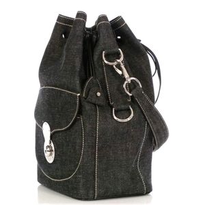 RALPH LAUREN - RICKY LAUREN || City Classic Ricky Bucket Denim Drawstring Bag.